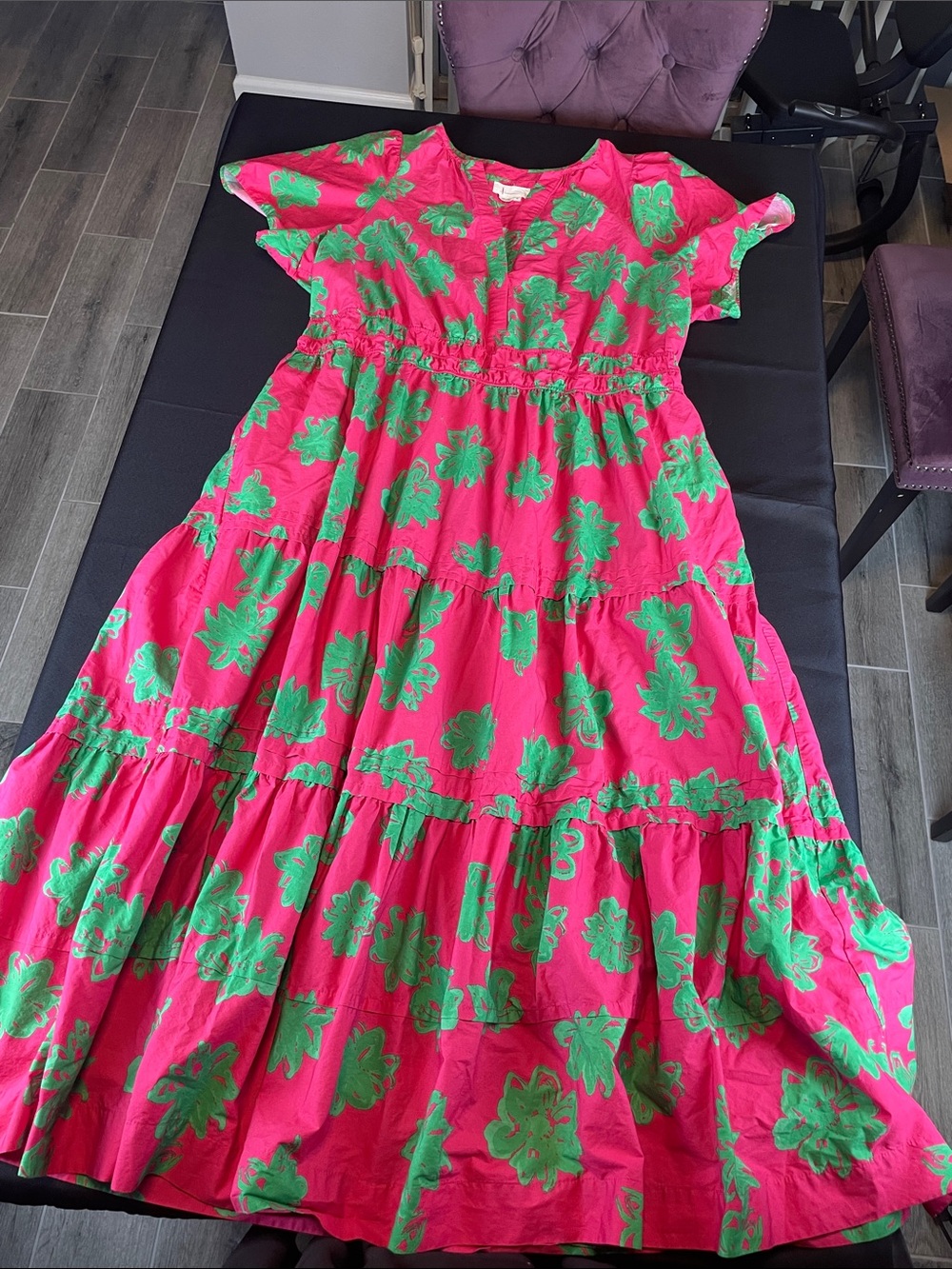 Somerset HOLLY maxi dress 3x pink and green floral cotton tiered v neck summer